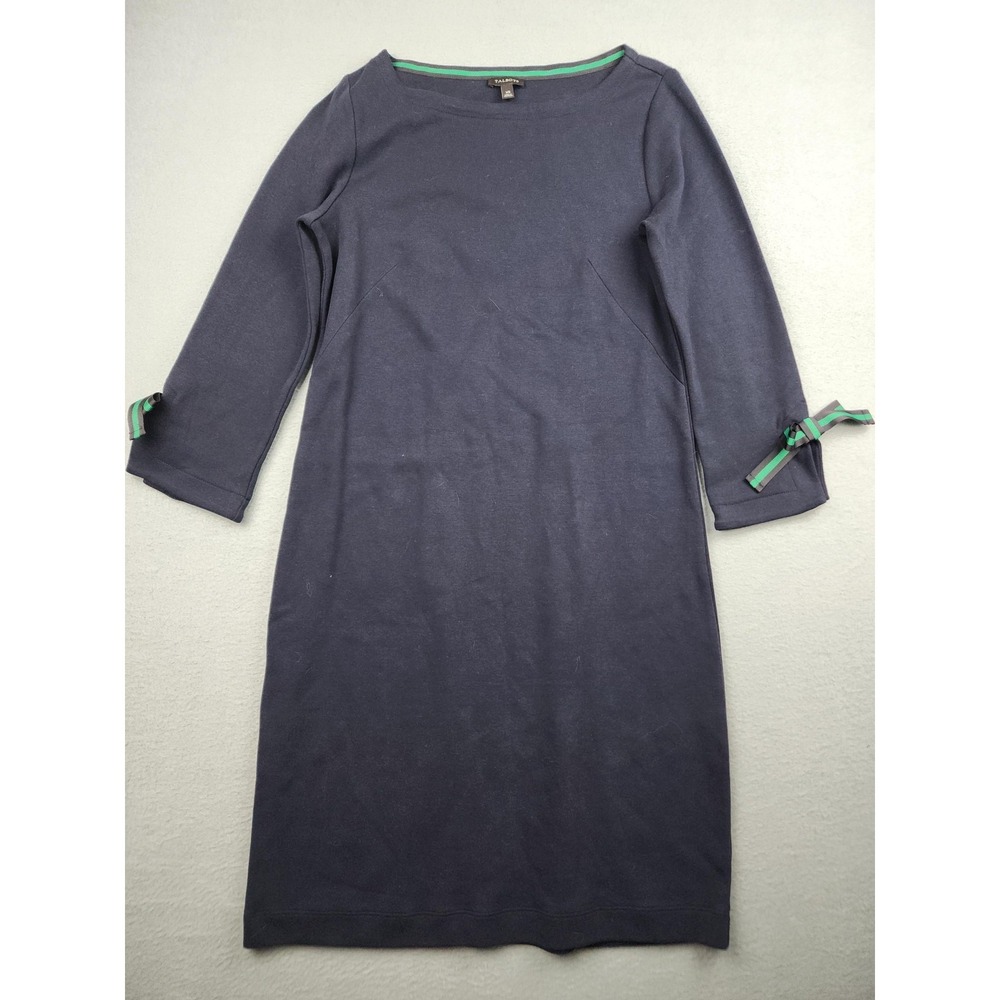 Talbots Dress Womens XS Blue 3/4 Sleeve Boat Neck Bow Cuff Sheath Knee Length